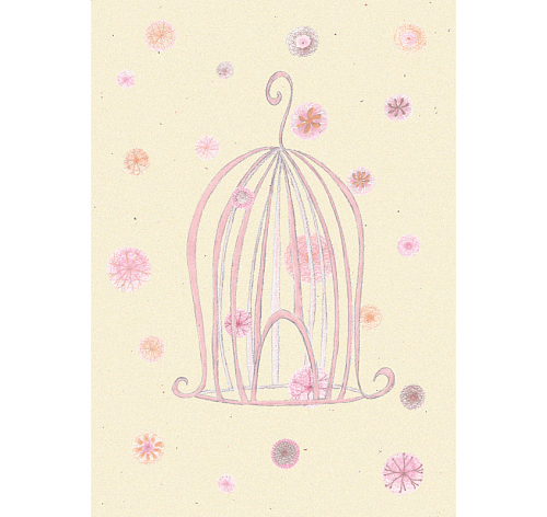 Greetings card "Pink Birdcage" for <a href="http://uayayu.com" target="_blank">uayayu</a>